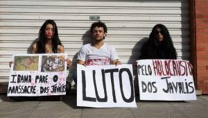 Ato contra a matança de javalis autorizada pelo Ibama. (Foto: Frente de Libertação Animal / Divulgação)